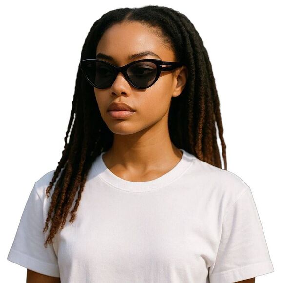 Sean John Solid Black Gold Cat-Eye Sunglasses NYC Club Style w NEW Leather Case - Picture 2 of 16